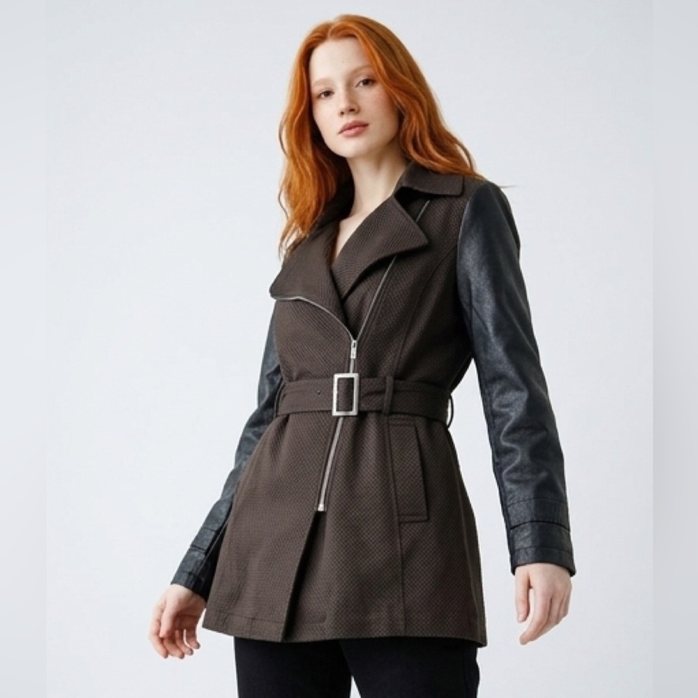 🆕 Black Rivet Belted Trench Coat black size xl Vintage